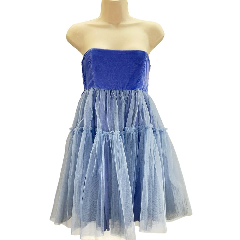 Free People Blue Velvet Tulle Strapless Mini Dress Women’s XS NWT Party - Picture 2 of 12